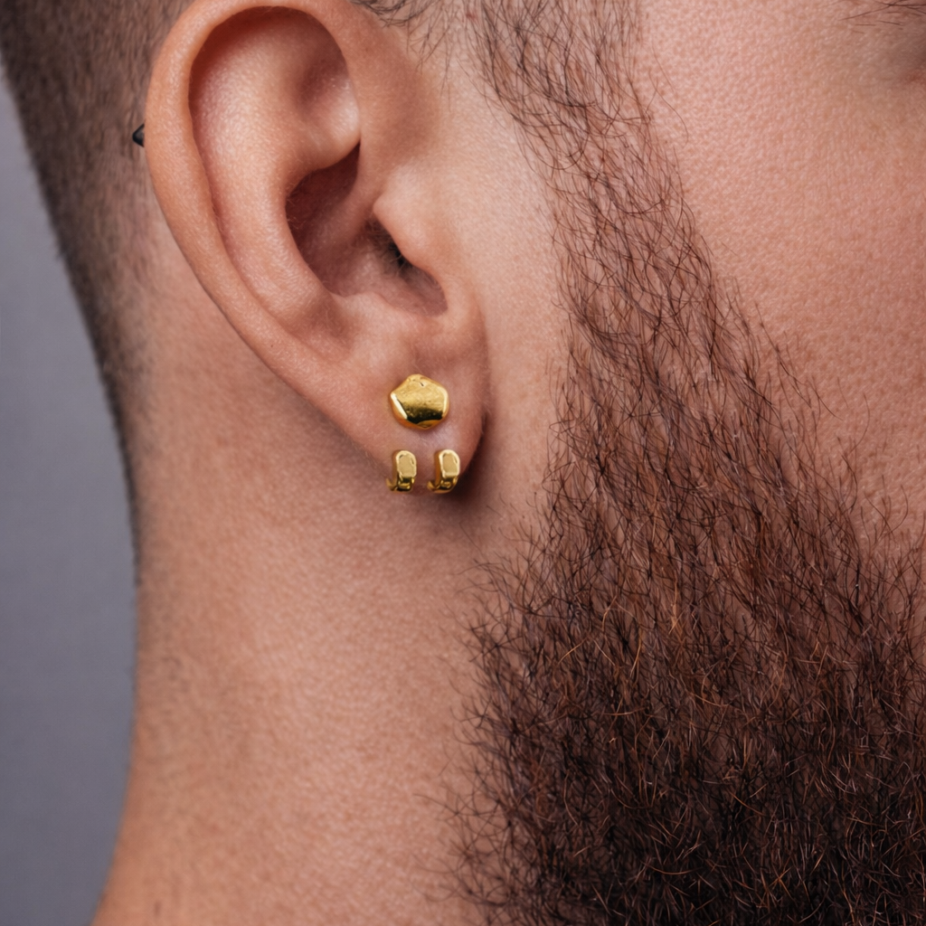 Mens Earrings - Gold Stud Earrings, Men, Minimalist Male Earring, Stainless Steel Gold Studs for Men, edgy earrings, Hex Studs, A510