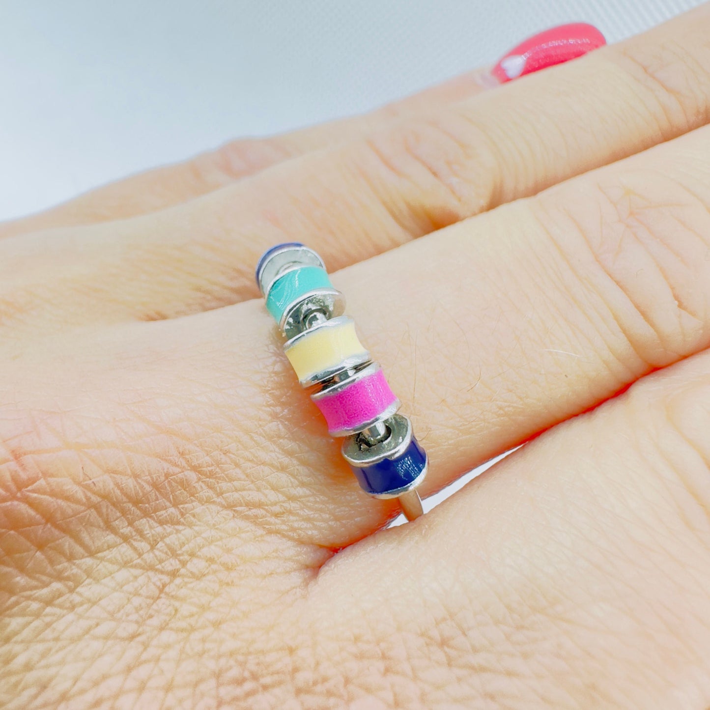 ADHD Anxiety Ring, Enamel Adjustable, Spinning, Fidget Ring, Bead Anxiety Ring, Anxiety, Spinning Ring, Gift For Her Stress Relief, A397