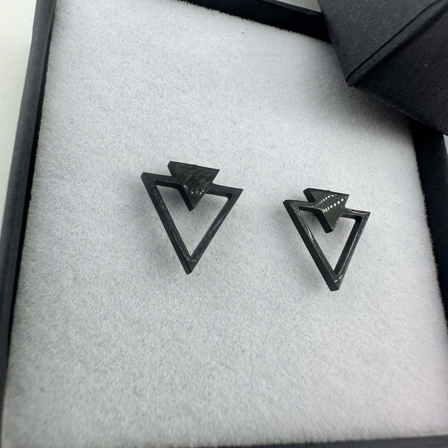 Black Triangle Earrings, Mens Black Earrings - Black Edgy Earrings Manly Black punk Viking Indy rock Unique gift, A007