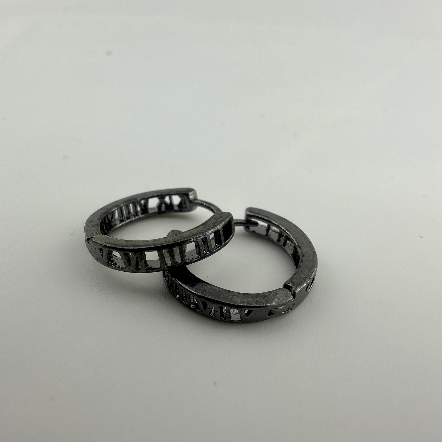 Black Mens Earrings, Roman Numerial, Hoop Earring, Gun Metal Grey, Man Silver Hoop Earrings, Huggie Earring For Men, Earrings For Him, A135