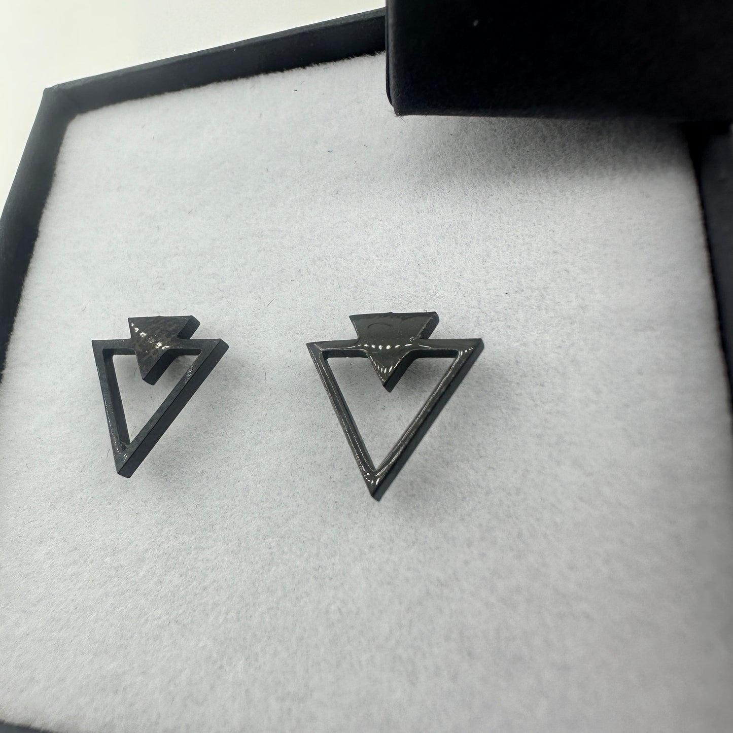 Black Triangle Earrings, Mens Black Earrings - Black Edgy Earrings Manly Black punk Viking Indy rock Unique gift, A007