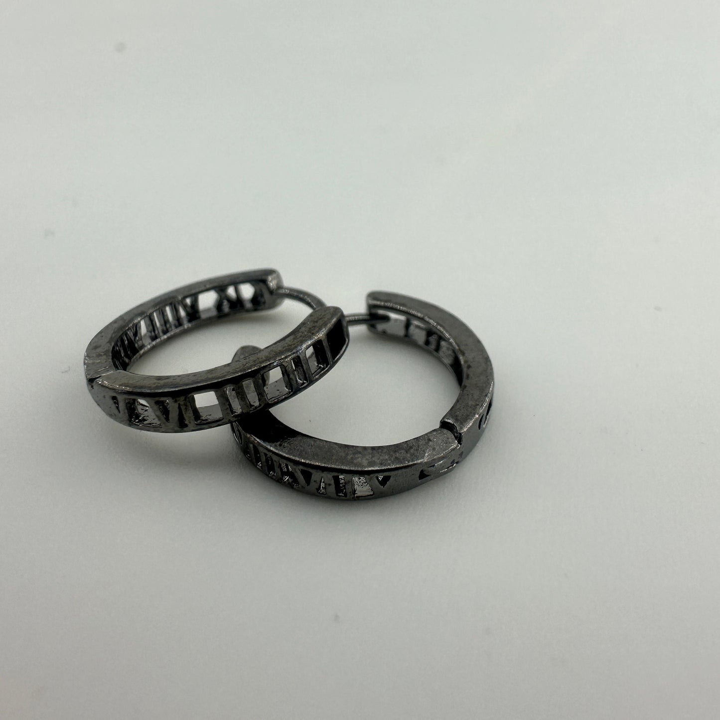 Black Mens Earrings, Roman Numerial, Hoop Earring, Gun Metal Grey, Man Silver Hoop Earrings, Huggie Earring For Men, Earrings For Him, A135