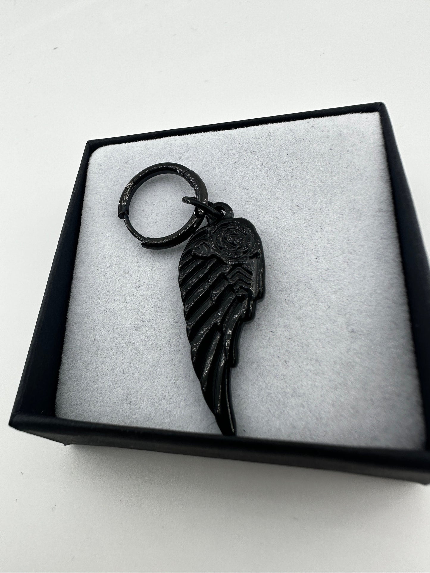 Mens Angel Wing Earrings, Huggie Hoop Earring, Mens Black Earrings, Male Earrings, Black Earrings, Hoop Earring - Single Hoop Earring, A102