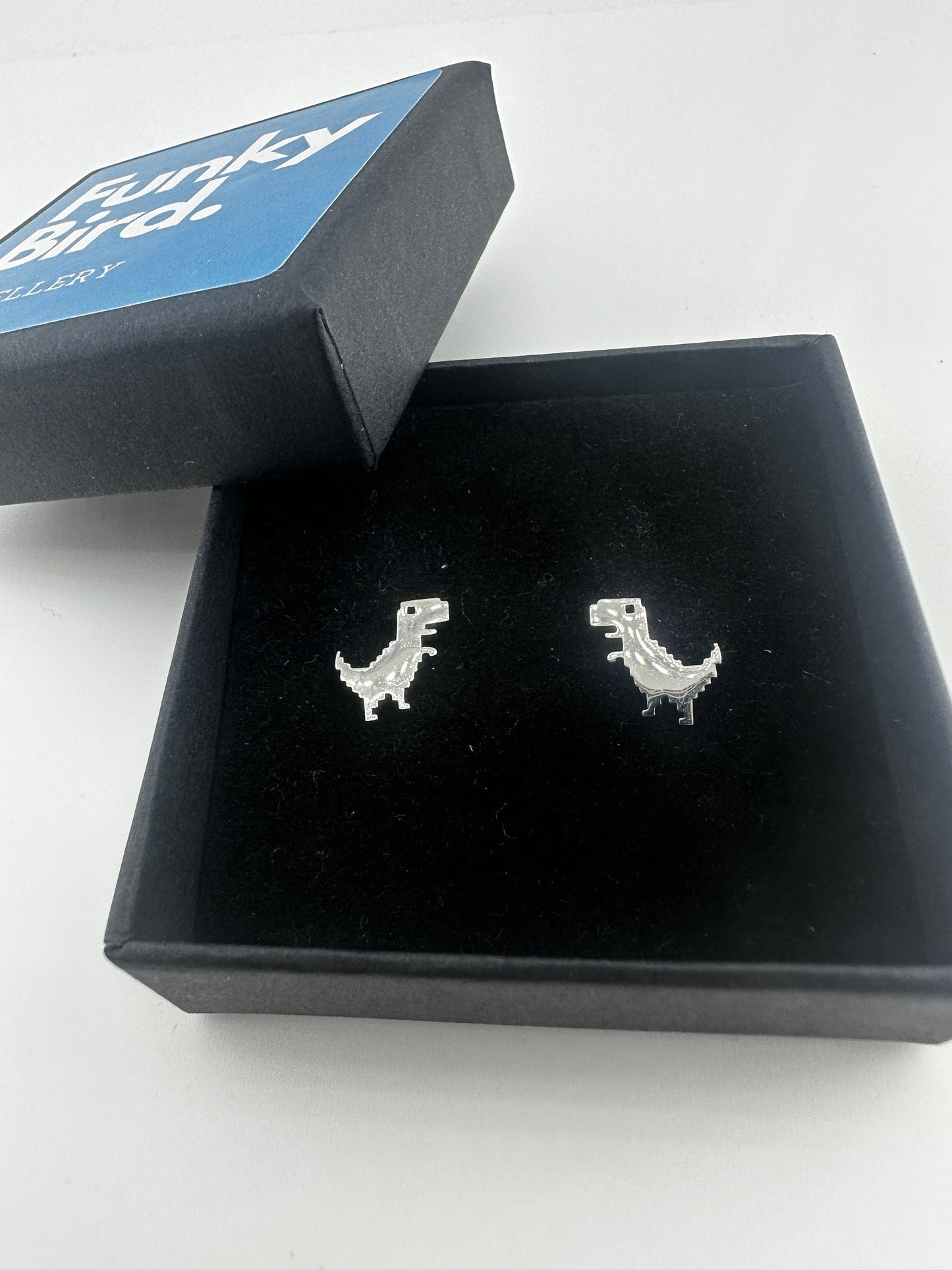 Pixelated Dinosaur Silver Earrings: A Fusion of Prehistory and Technology, Digital Dinosaur Earrings , Gaming Earrings, 925, A248