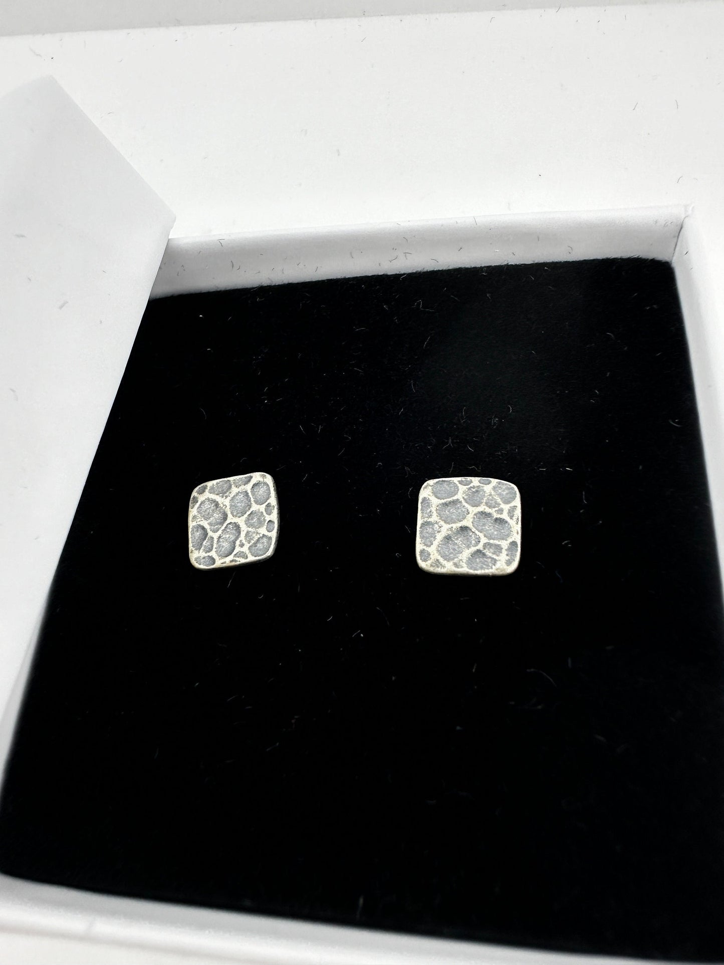 Hammered Earrings - Silver Mens Earrings Handcrafted Hammered Square Earrings Minimalist Statement Jewellery for Every Occasion, A324