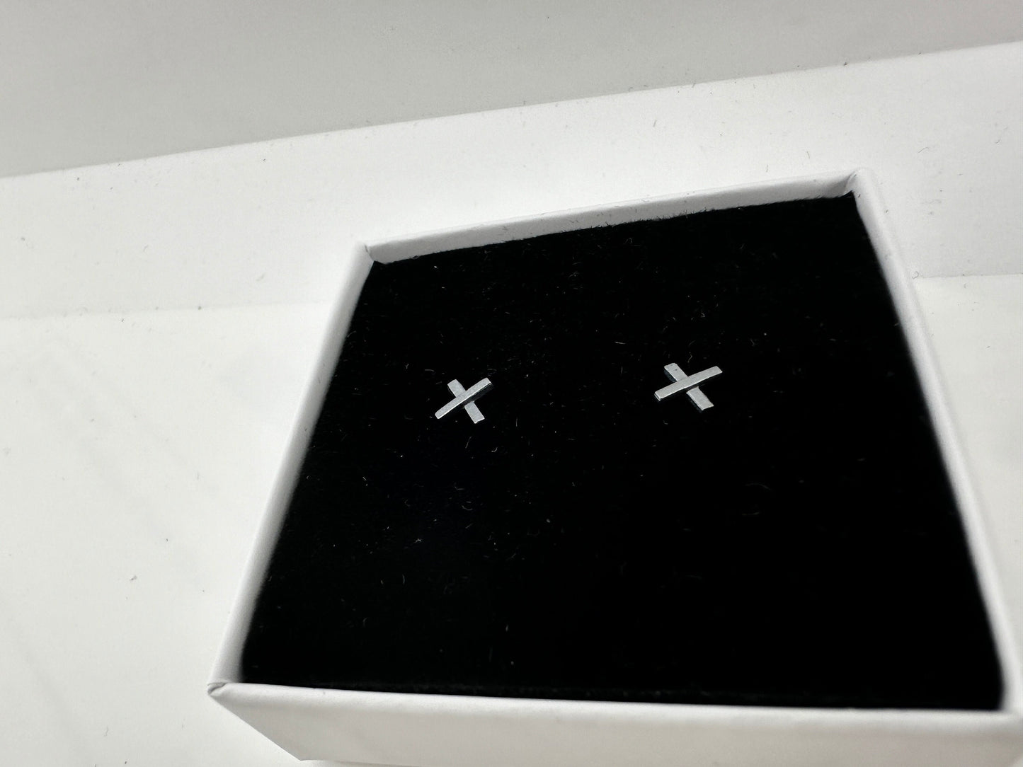 Mens Earrings - Silver Stud Earrings, Mens Minimalist Grey Silver Earring, Sterling Silver Mens Stud Earrings, Cross Studs for Men, A326