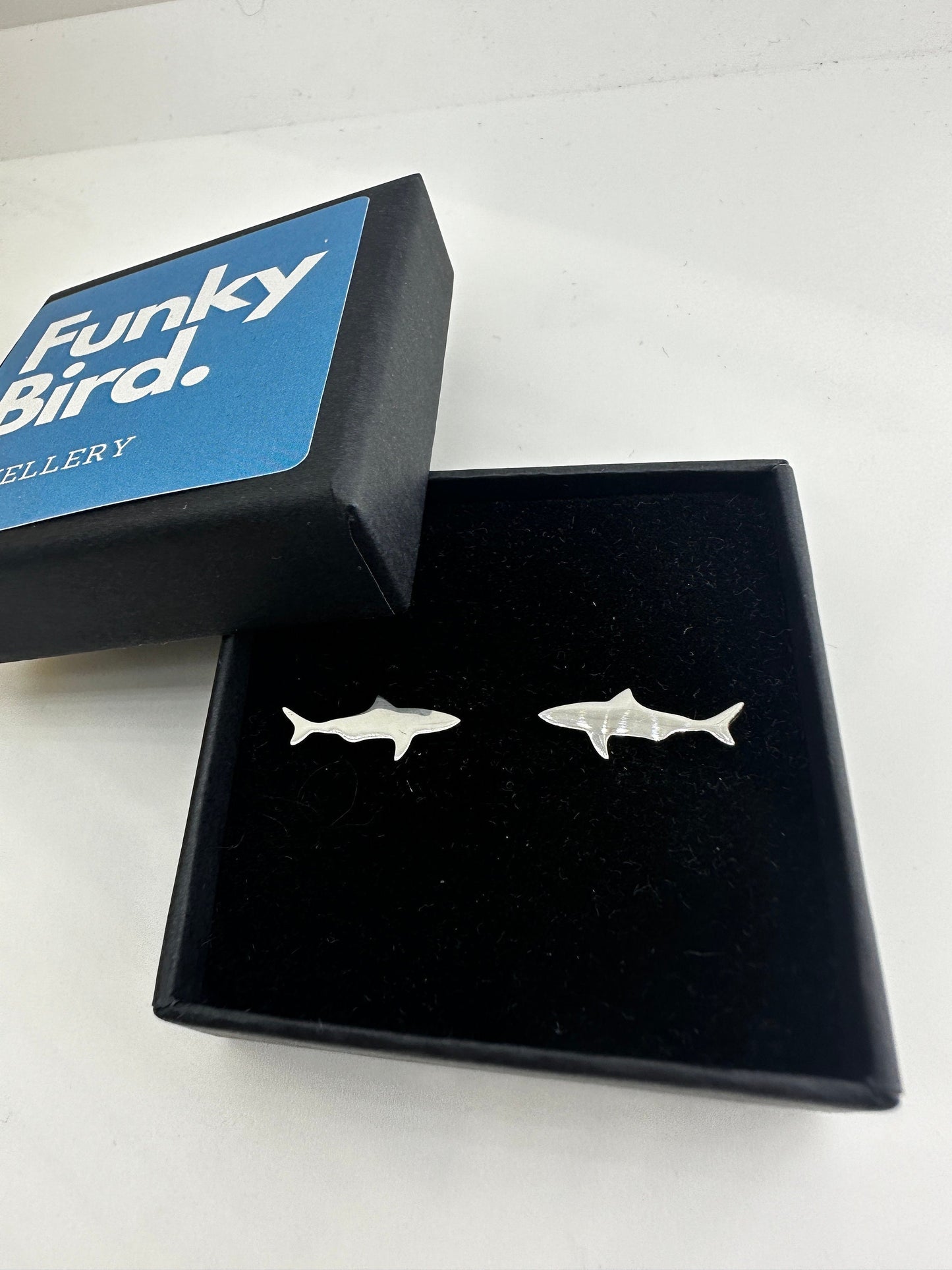Mens Surf Earrings - Silver Stud Earrings Men Shark Earrings, Boho Beachy Minimalist Male Earring Silver Mens Stud Earrings, A305
