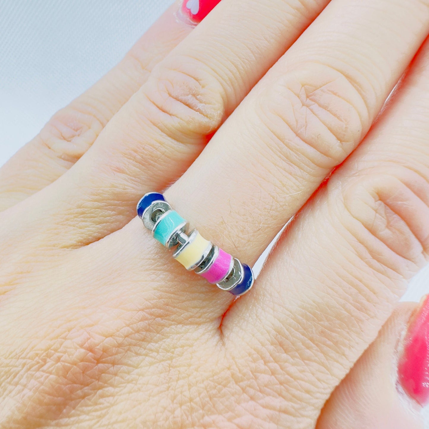 ADHD Anxiety Ring, Enamel Adjustable, Spinning, Fidget Ring, Bead Anxiety Ring, Anxiety, Spinning Ring, Gift For Her Stress Relief, A397