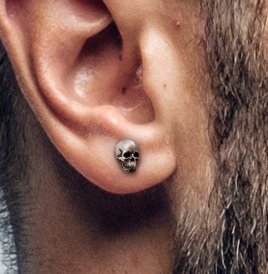 Skull Earrings Silver Minimalist Stud Earrings for Mens Silver Skull Earrings Edgy and Elegant Gothic Jewellery for a Bold Statement, A325