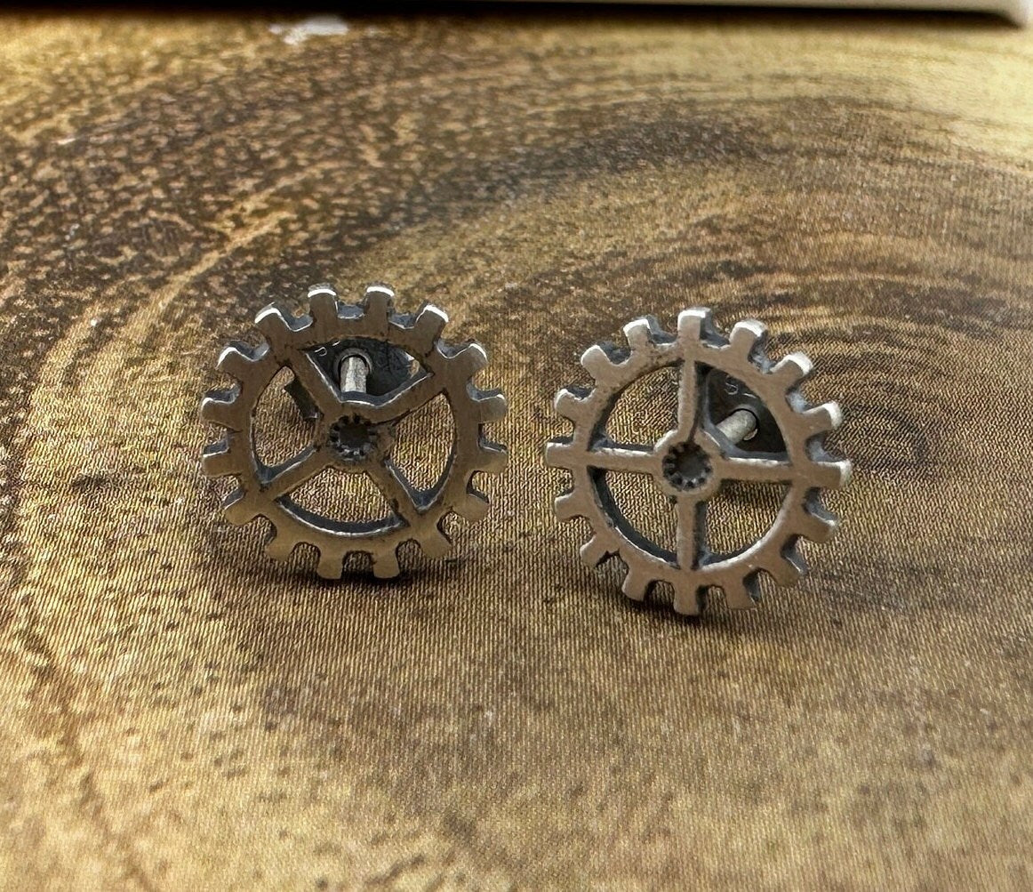 Industrial Earrings, Men Women Steam Punk Earrings, Edgy Earrings, Silver Mens Womens Stud Earrings, Studs for Men, Gear, A366