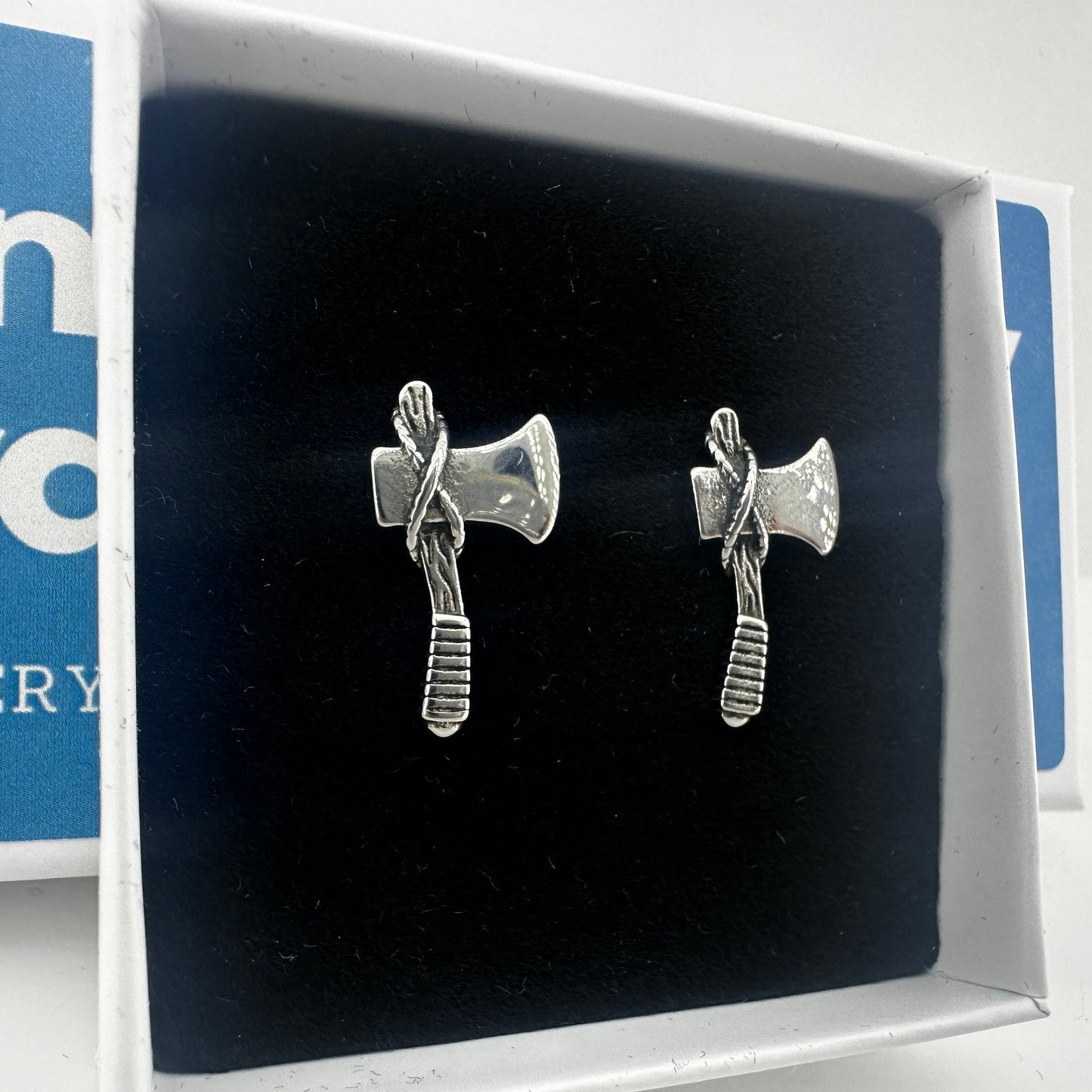 Nordic Axe stud earrings as edgy axe earrings that are perfect for edgy men seeking silver mens stud earrings with a Viking touch. A358