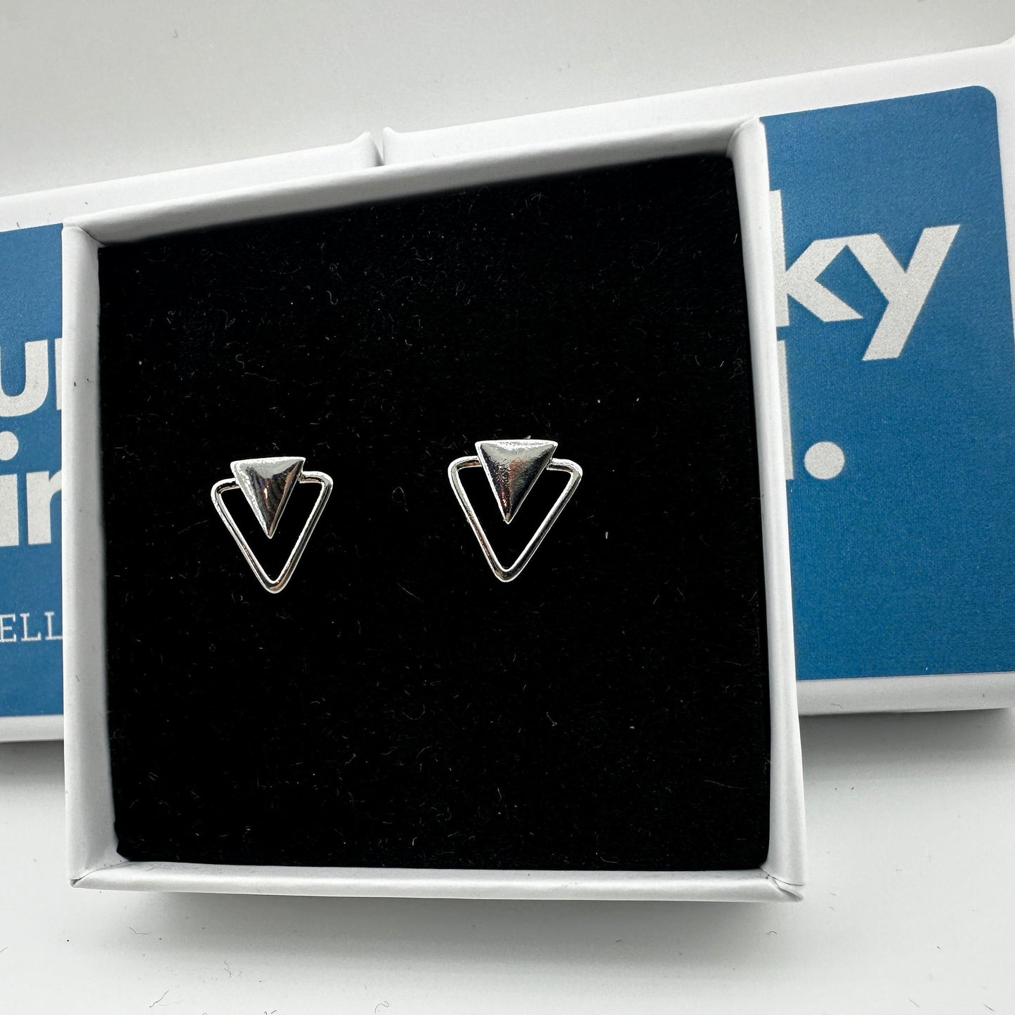 Funky Arrowhead Earrings, Silver, Elegant, Double Triangle, Arrow, Geometric, Minimalist Stud Earrings, Silver, Simple Jewellery, A023