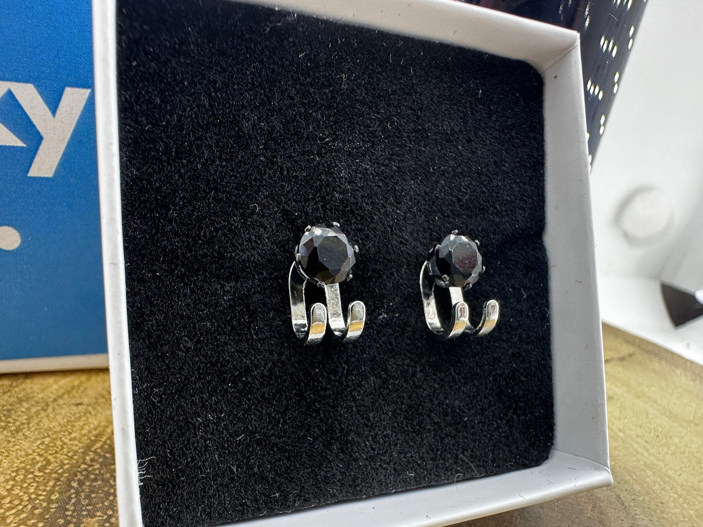 Mens Earrings - Black Gem Stud Earrings, Men, Edgy Male Earring, Black Silver, Mens Stud Earrings, Studs for Men, Black Gem earrings, A372