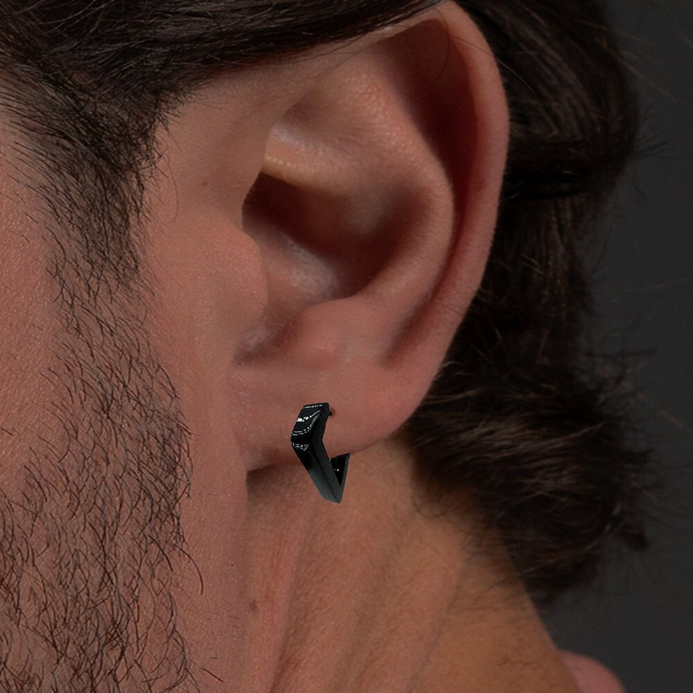 Mens Black Earring, Black Triangle Earring, Mens Earrings, Black Earrings, Mens Huggie Earrings, Single earring for Men, A310