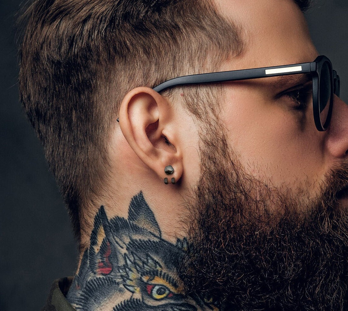 Mens Earrings - Silver Gun Metal Grey, Stud Earrings, Men, Minimalist Male Earring, Silver, Studs for Men, edgy earrings, A142