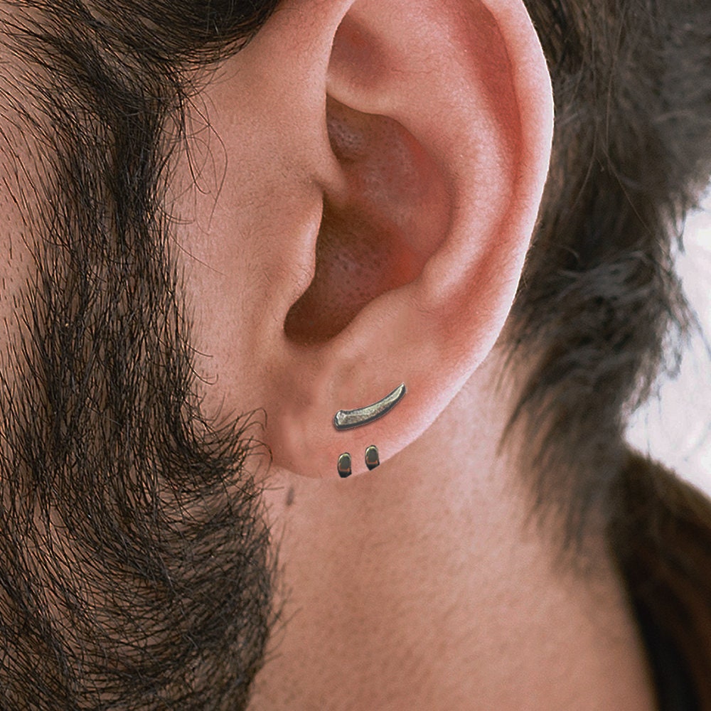 Mens Earrings - Silver Stud Earrings, Men, Minimalist Male Earring, edgy earrings, Mens Stud Earrings, Studs for Men, tick v hoop earrings