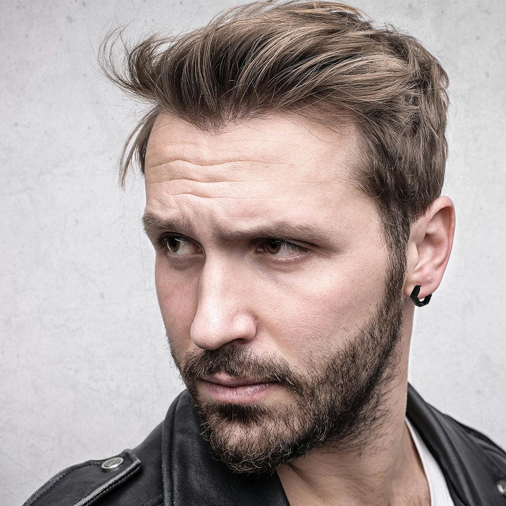 Mens Earrings - Stud Earrings, Mens Studs, Gift for Him, Male Earring, Black Earrings, Edgy, Hoops for Men, Black hoops, Man earrings, A319