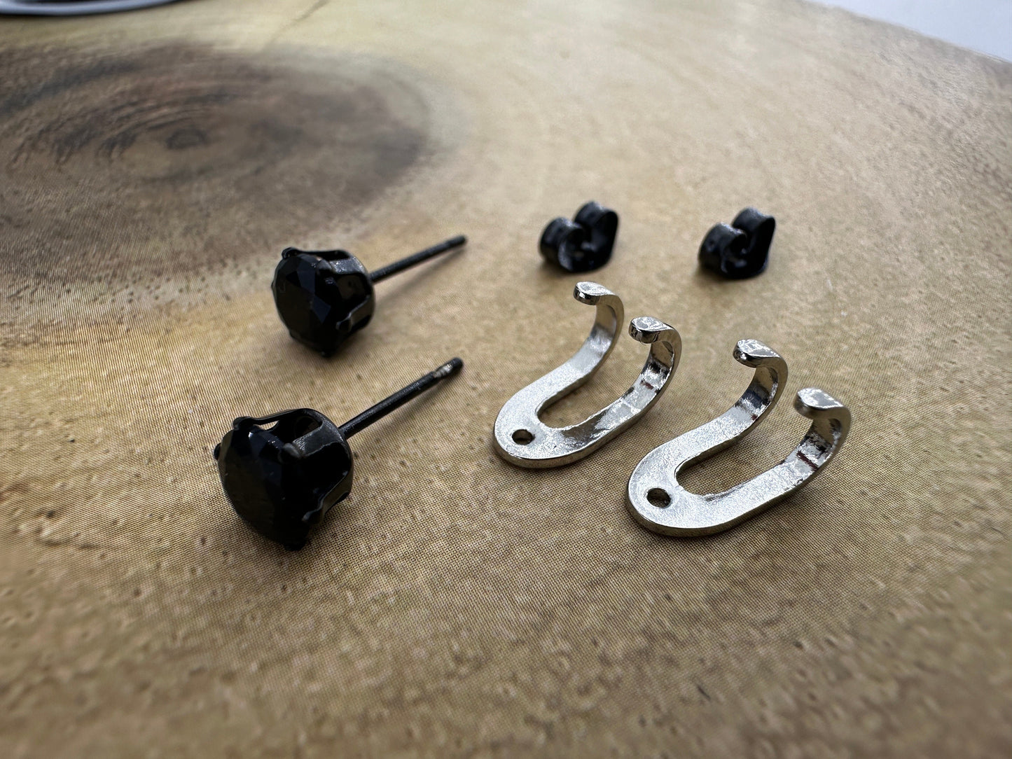 Mens Earrings - Black Gem Stud Earrings, Men, Edgy Male Earring, Black Silver, Mens Stud Earrings, Studs for Men, Black Gem earrings, A372