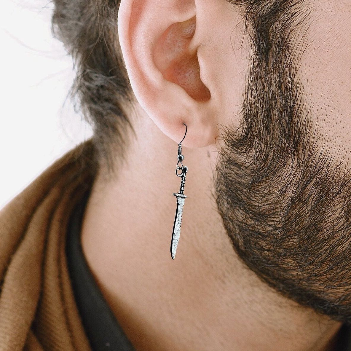 Dagger Earrings - Knife Earring - Sword earrings - Silver Steel Hoop Dagger Earrings for Women and Men. Dangle Edgy Gothic, A252