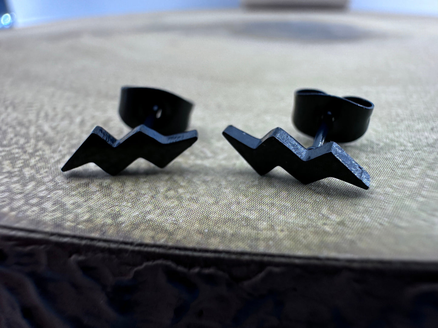 Black Lightning Bolt Stud Earrings - Edgy Minimalist Jewelry - Rocker Style Earrings - Hypoallergenic Earring Studs for Women & Men, A408