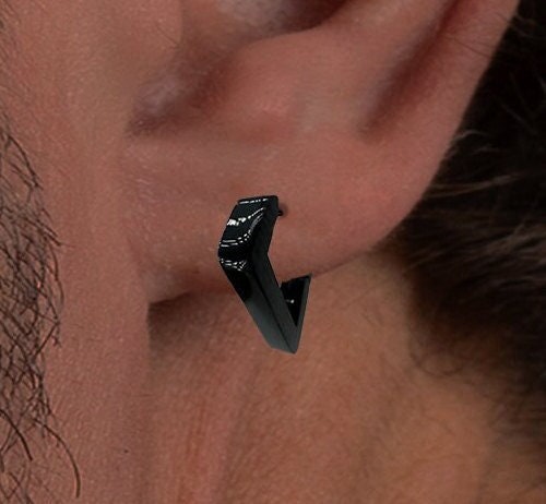 Mens Black Earring, Black Triangle Earring, Mens Earrings, Black Earrings, Mens Huggie Earrings, Single earring for Men, A310