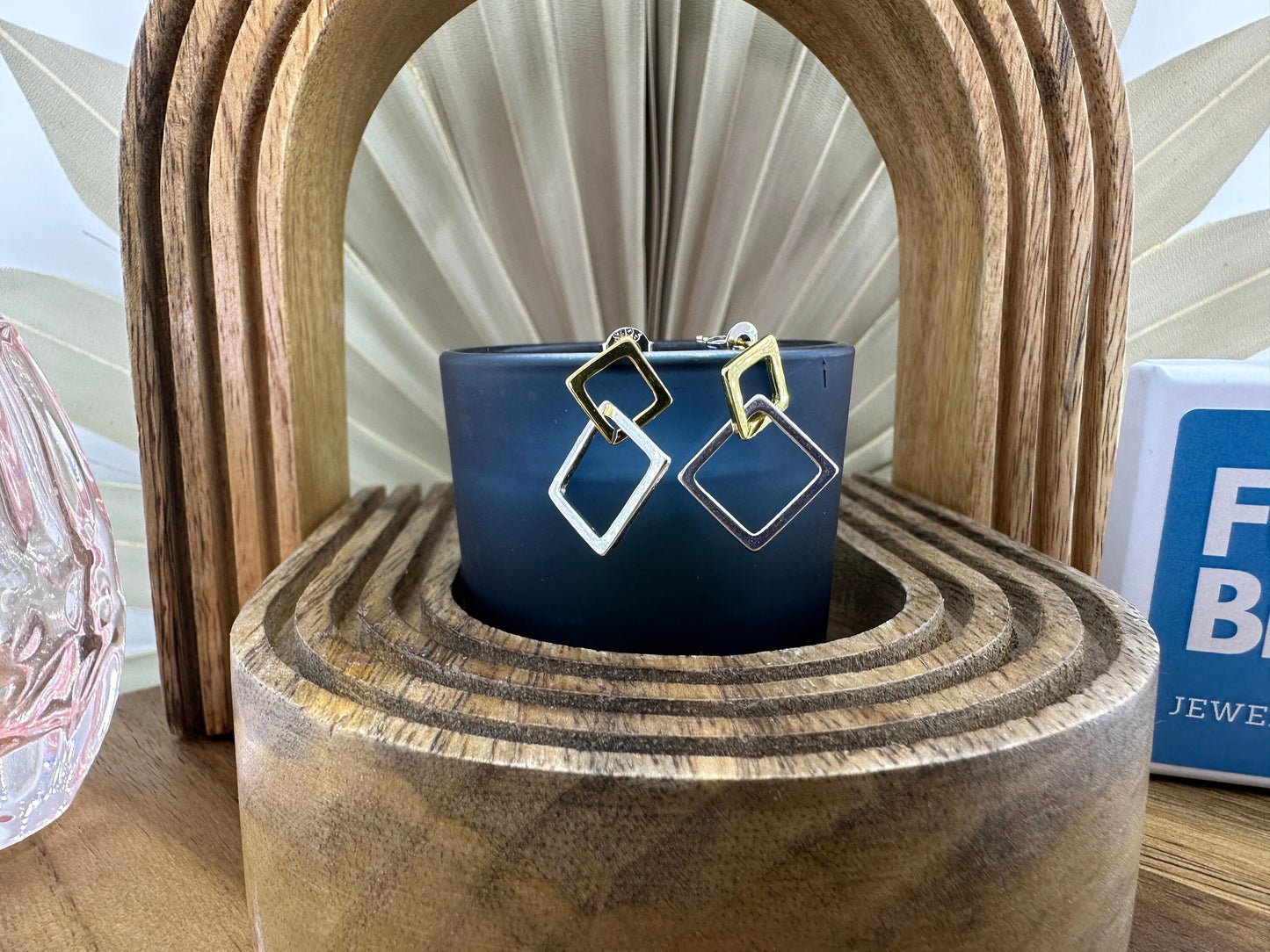 Two tone earrings, Gold Dangle Huggie, double hoop earrings, two tone hoops, Geometric earrings, double link earrings, dainty earrings, A417