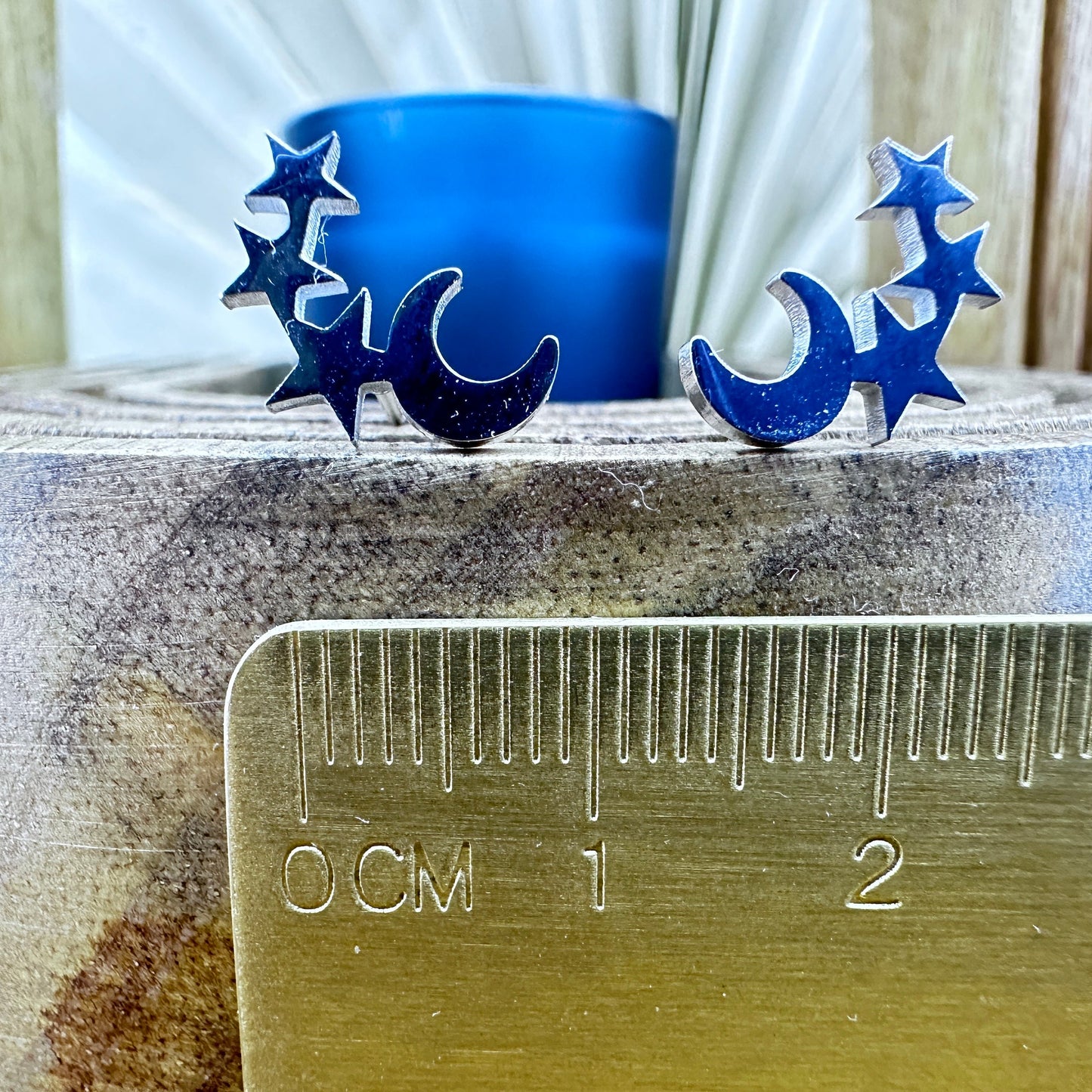 Star and Moon Earrings Crescent Silver Earrings, star huggies, star burst, Gift for, Tiny Earrings minimalistic jewelry, A156