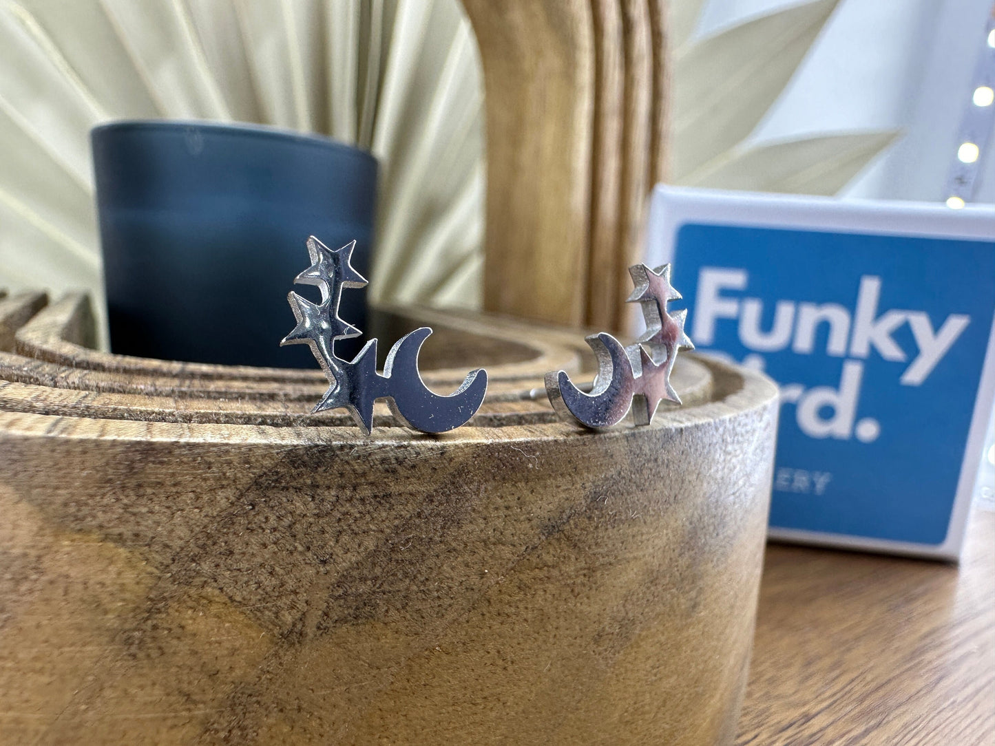 Star and Moon Earrings Crescent Silver Earrings, star huggies, star burst, Gift for, Tiny Earrings minimalistic jewelry, A156