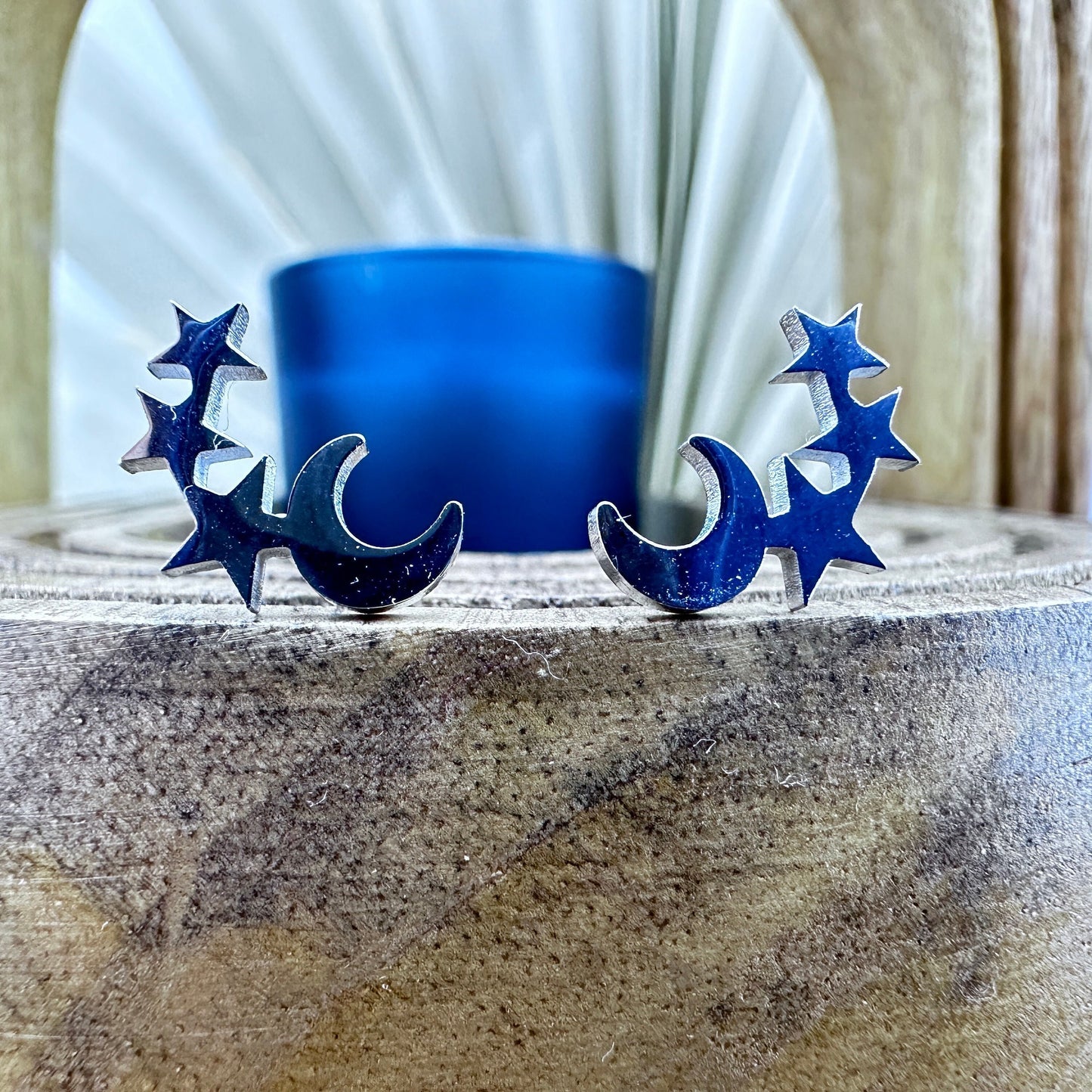 Star and Moon Earrings Crescent Silver Earrings, star huggies, star burst, Gift for, Tiny Earrings minimalistic jewelry, A156