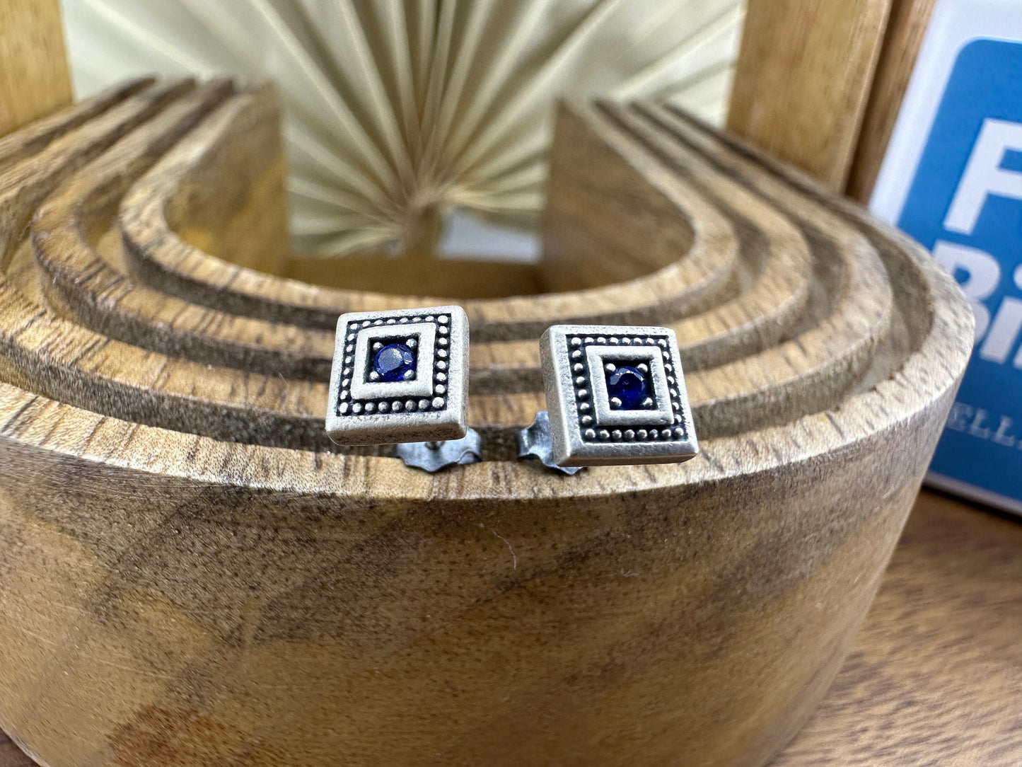 Mens Earrings - Silver Stud Earrings, Men, Blue Zircon, Edgy Male Earring, Silver Mens Stud Earrings, Studs for Men, Viking earrings, A359