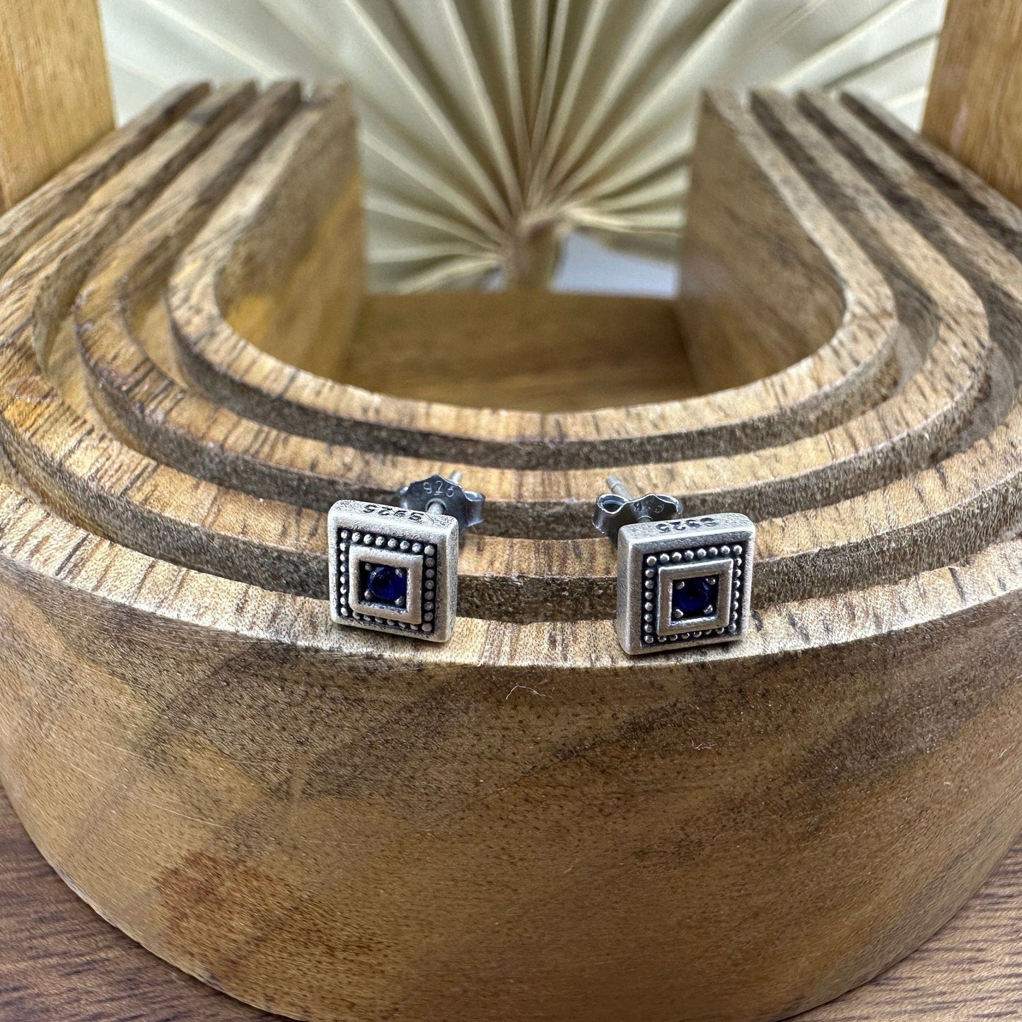 Mens Earrings - Silver Stud Earrings, Men, Blue Zircon, Edgy Male Earring, Silver Mens Stud Earrings, Studs for Men, Viking earrings, A359