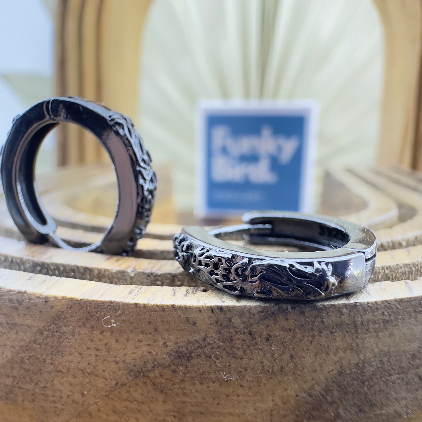 Mens Earrings - Black Earrings, Men, Edgy Male Earring, Dragon Glass, Mens Hoop Earrings, Hoops for Men, Rune hoop earrings, A339