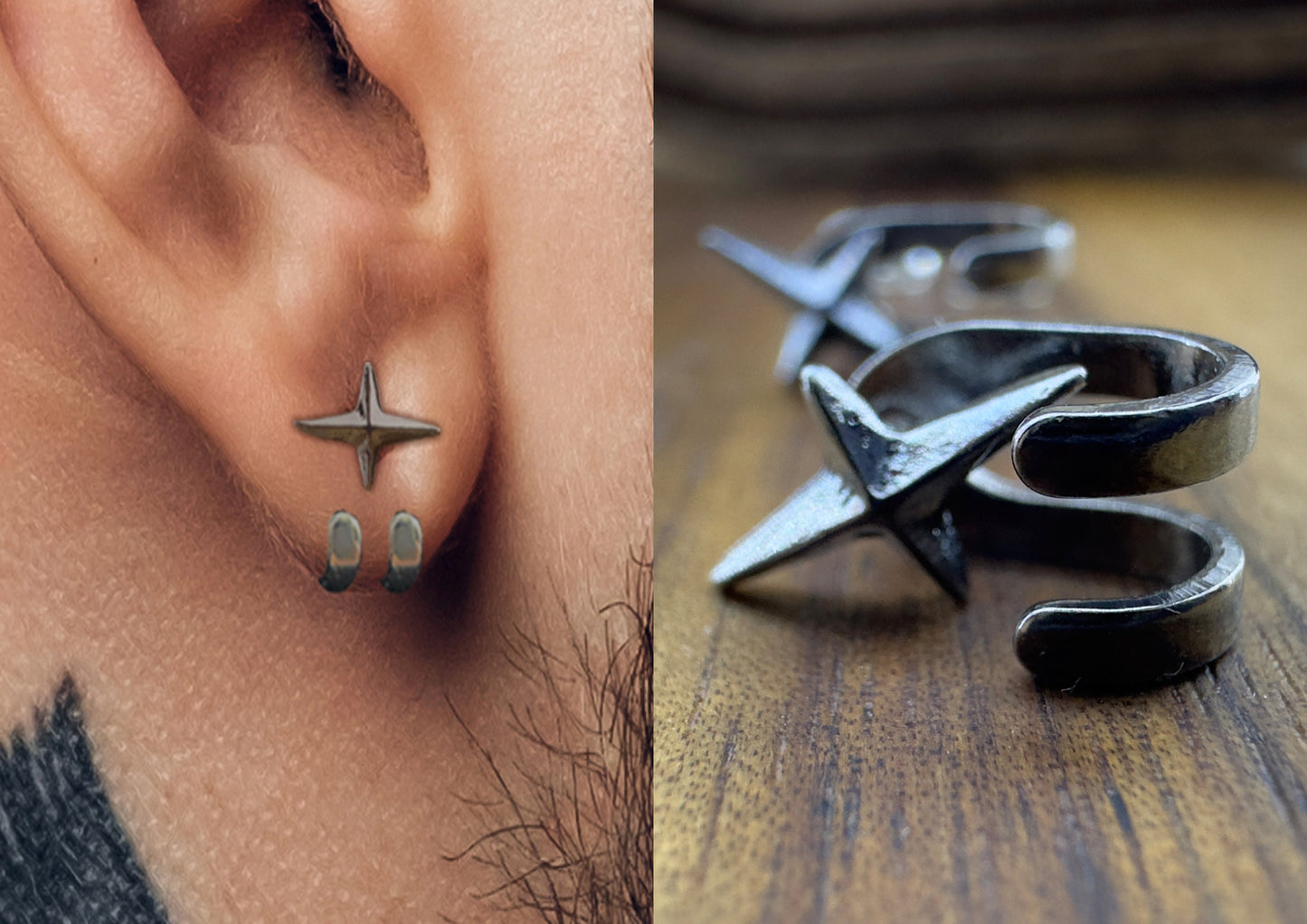 Mens Earrings - Gun Metal Grey Silver Stud Earrings, Minimalist Male Earring, Mens Stud Earrings, Studs for Men, star hook earrings, A479