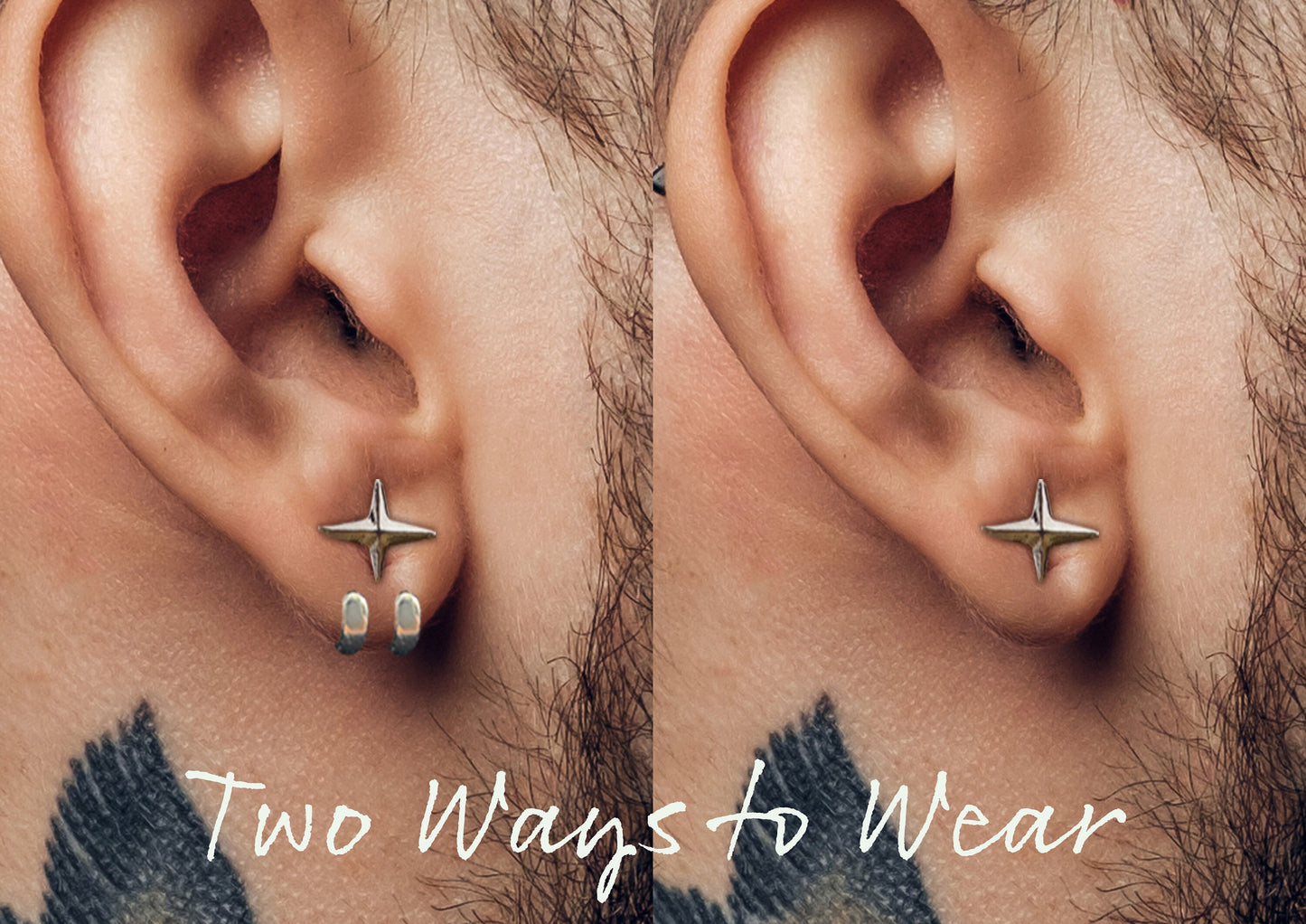 Mens Jewellery - Silver Stud Earrings, Men, Minimalist Male Jewellery, Silver, Mens Stud Earrings, Studs for Men, star hook earrings, A480