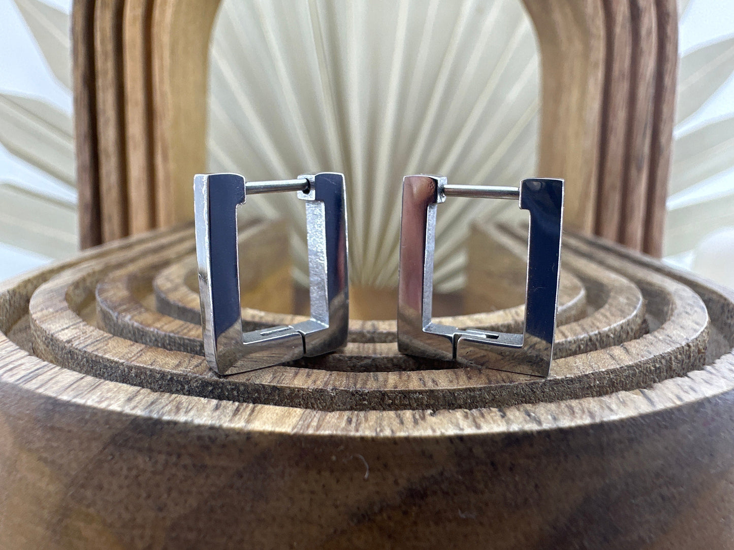 Thick huggies, Manly Earrings - Silver Rectangle Huggie Earring, gift for manly man, Mens Huggie Hoop Earring, Silver Earrings, A435