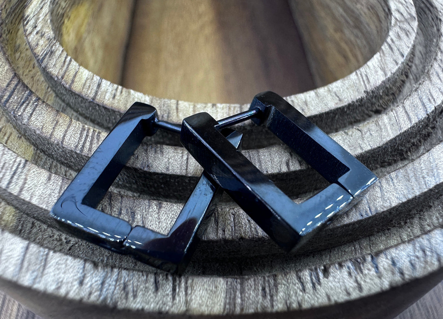 Earrings hoops men-stainless-steel, Mens Hoop Earrings, Black Edgy Rectangle Huggie Earring, thick hoop earrings, Black Earrings, A433