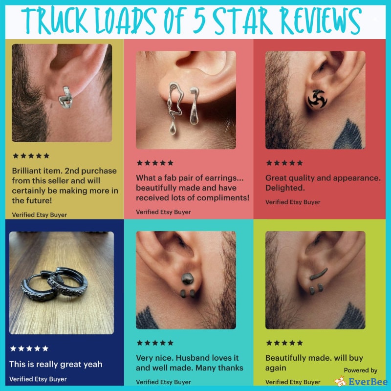 Mens Jewellery - Manly Grey Silver Stud Earrings, Men, Minimalist, Grey Silver Jewelry, Silver, Mens Stud Jewellery, Jewellery for Men, A229