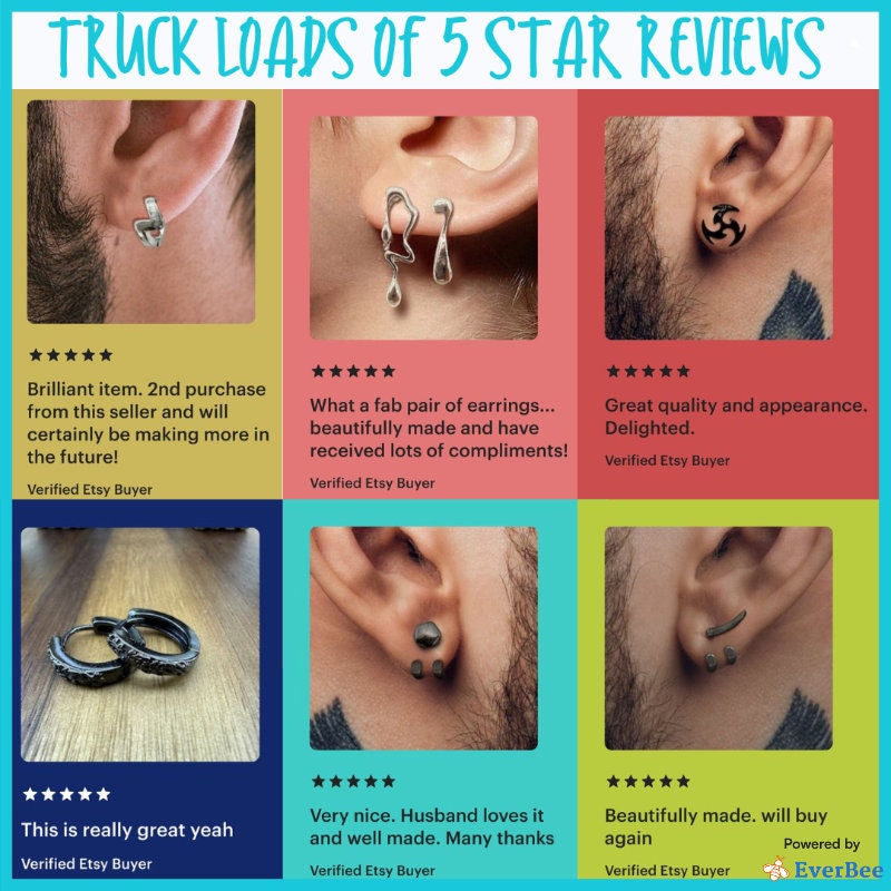 Black Gem Stud Earrings, Men, Edgy Male Earring, Black Silver, Mens Stud Earrings, Studs for Men, Black Gem earrings, A376