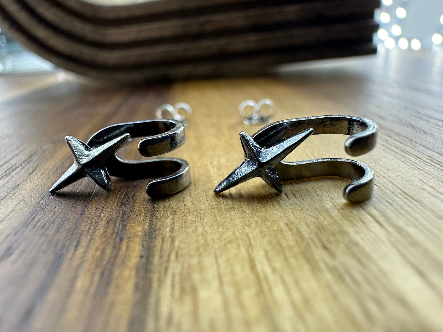 Mens Earrings - Gun Metal Grey Silver Stud Earrings, Minimalist Male Earring, Mens Stud Earrings, Studs for Men, star hook earrings, A479