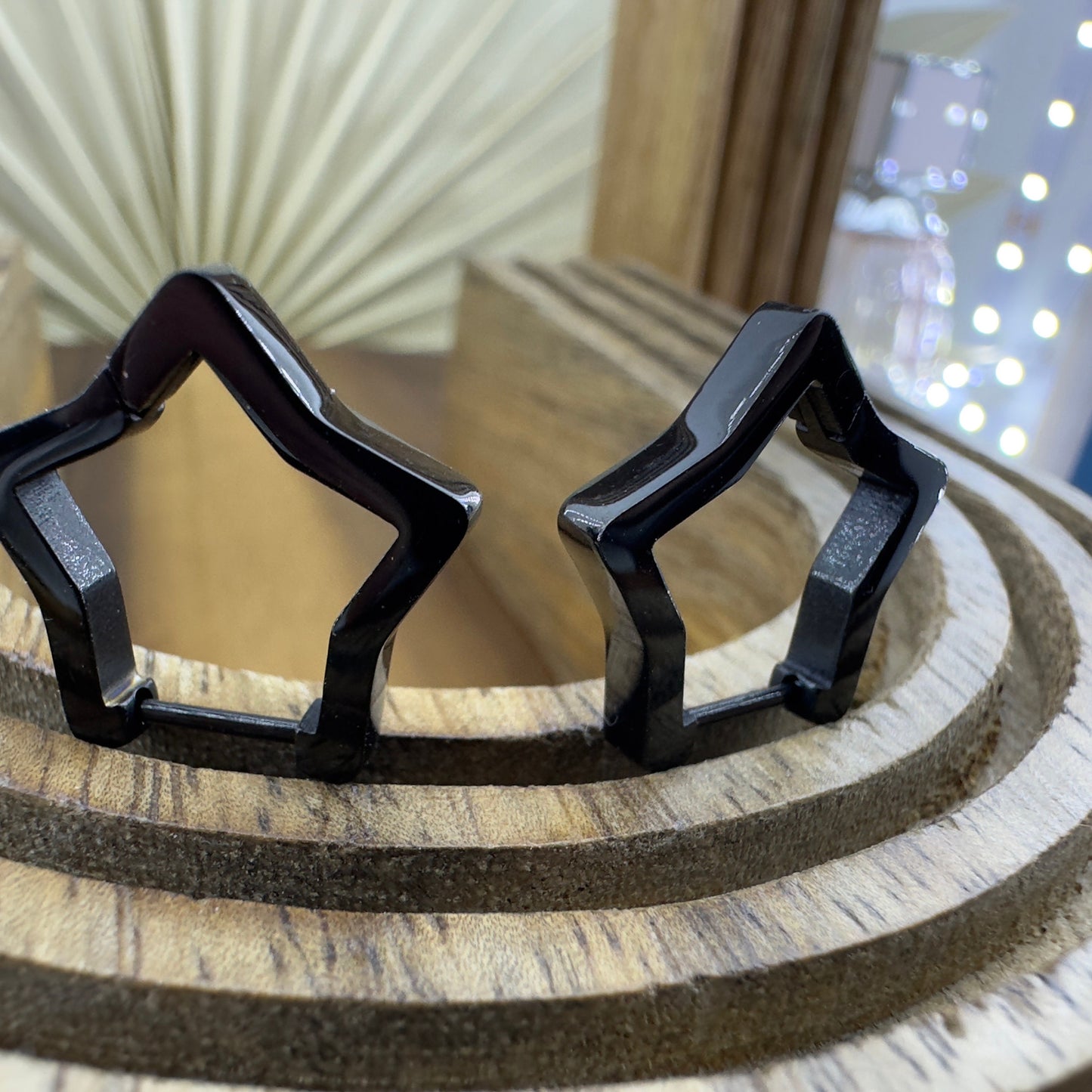 Black Star Hoops - Black Huggie Earring, Minimalist Women Earring, Chunky Star Black Hoops, Womens Earrings, Minimalist Earrings, A413