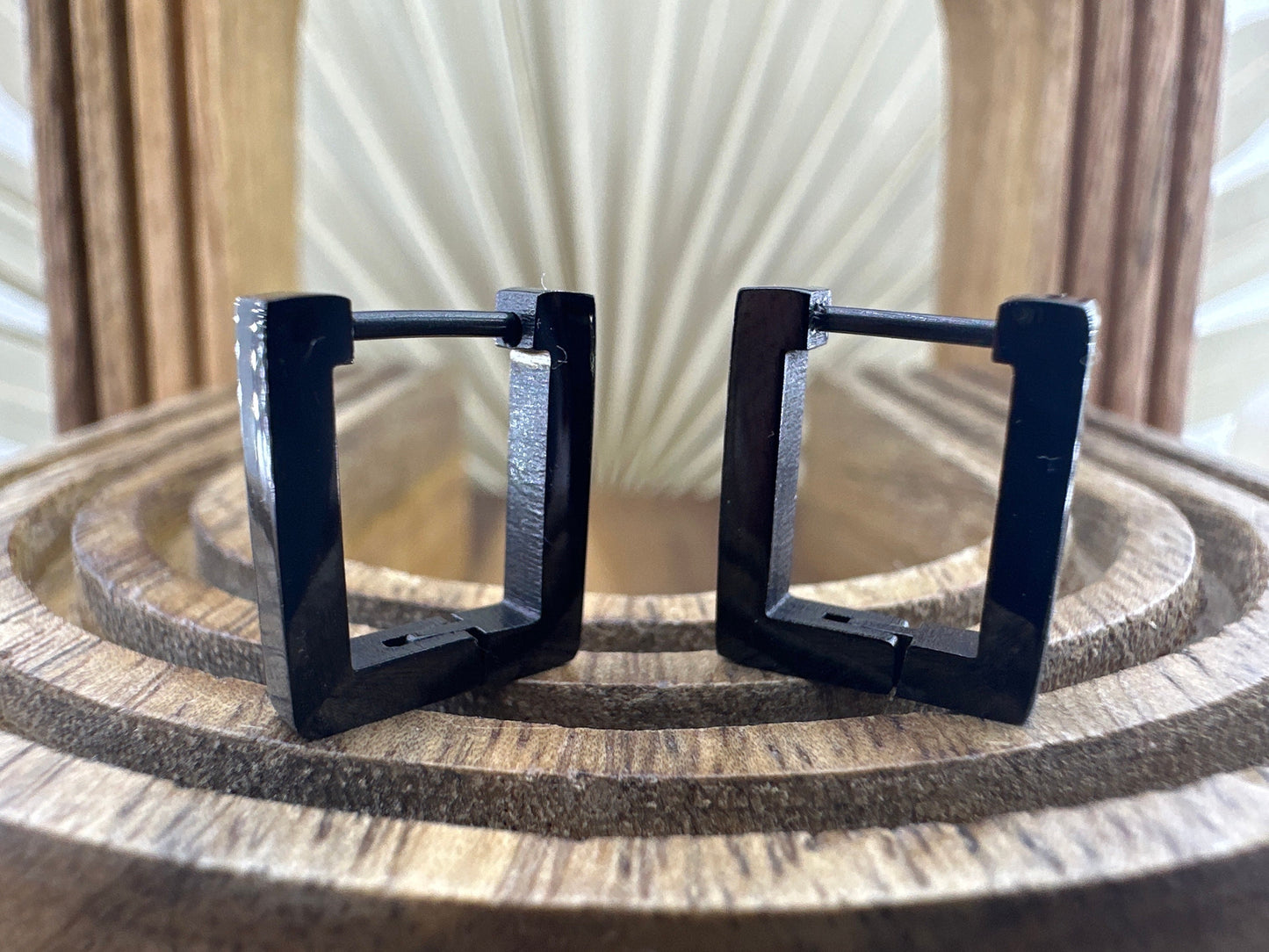 Earrings hoops men-stainless-steel, Mens Hoop Earrings, Black Edgy Rectangle Huggie Earring, thick hoop earrings, Black Earrings, A433