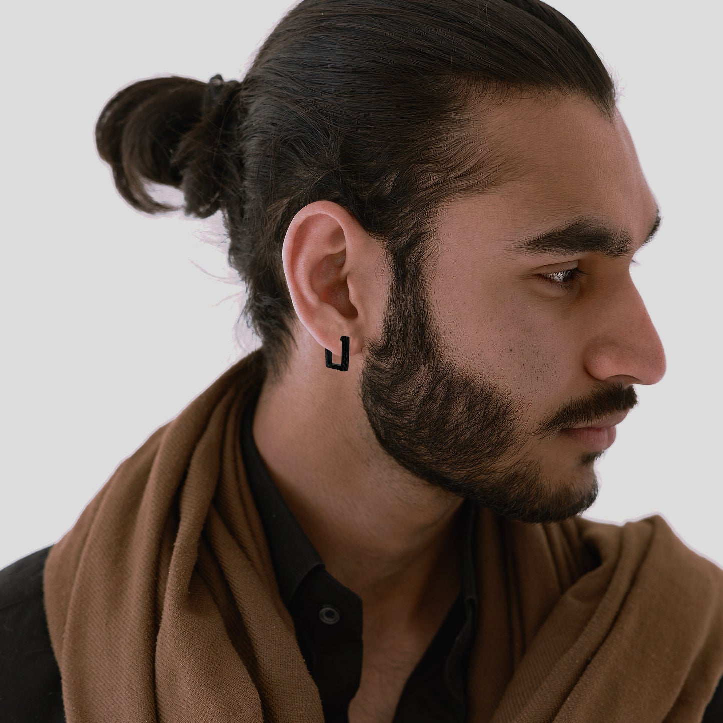 Earrings hoops men-stainless-steel, Mens Hoop Earrings, Black Edgy Rectangle Huggie Earring, thick hoop earrings, Black Earrings, A433