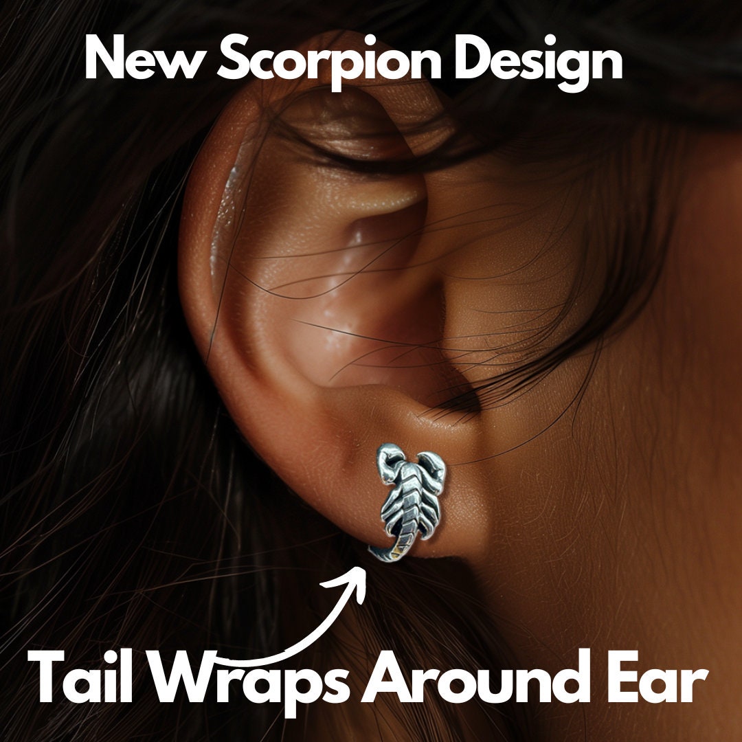 Womens Silver Stud Earrings, ear ringe, Minimalist Earring, Scorpion Earrings, Womens Stud Earrings, Edgy Earrings, Wrap earrings, BF, A484b