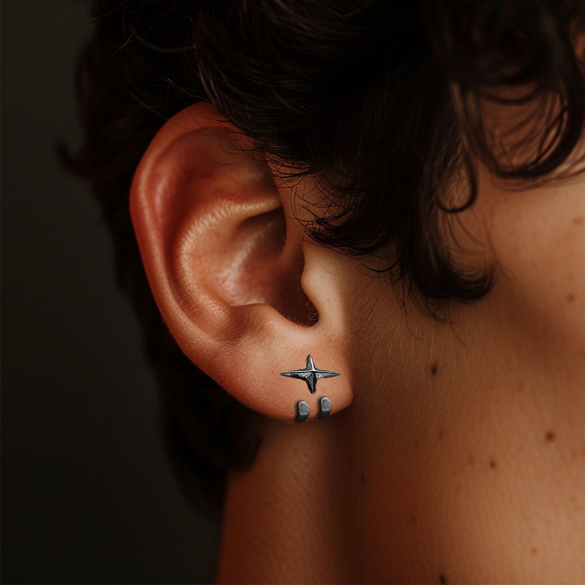 Mens Earrings - Gun Metal Grey Silver Stud Earrings, Minimalist Male Earring, Mens Stud Earrings, Studs for Men, star hook earrings, A479
