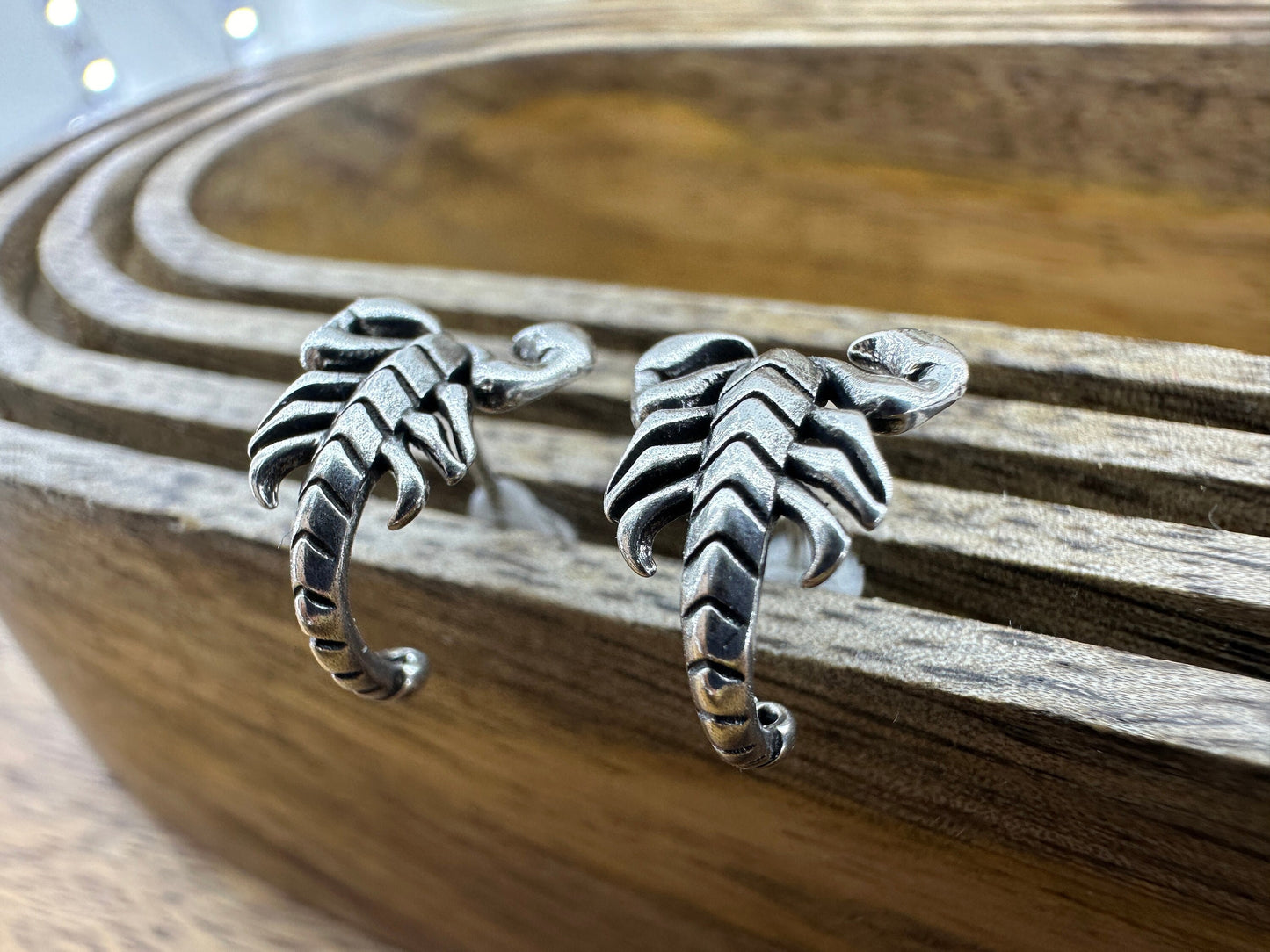 Mens Earrings - Silver Stud Earrings, Men, Minimalist Earring, Scorpion Studs, Mens Stud Earrings, Studs for Men, wrap around earrings, A484