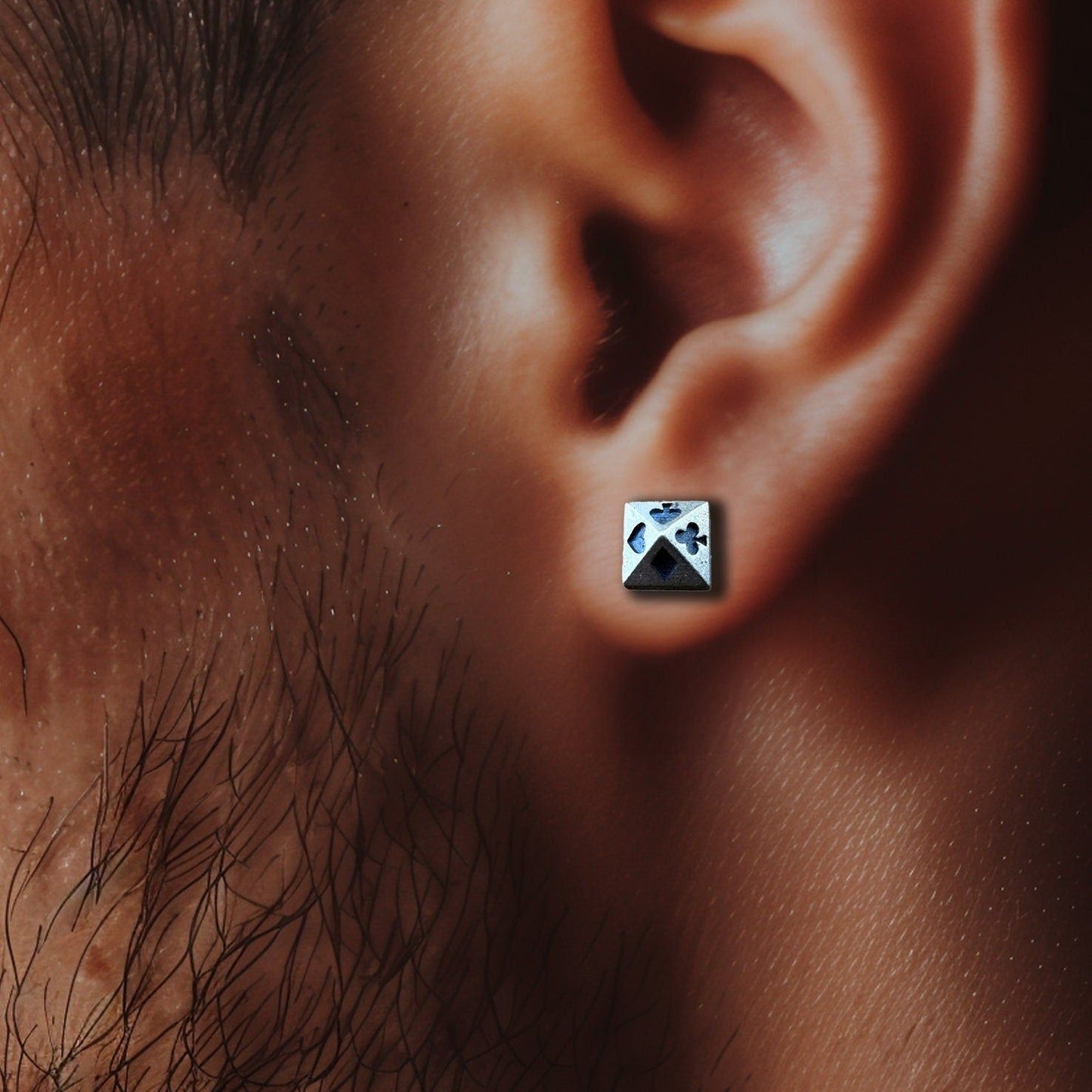 Mens Earrings - Silver Stud Earrings, Poker Card Silver Studs, Minimalist Earring, Sterling Silver, Mens Stud Earrings, Studs for Men, A495