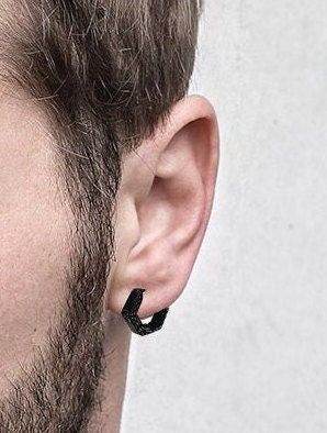Mens Earrings - Stud Earrings, Mens Studs, Gift for Him, Male Earring, Black Earrings, Edgy, Hoops for Men, Black hoops, Man earrings, A319