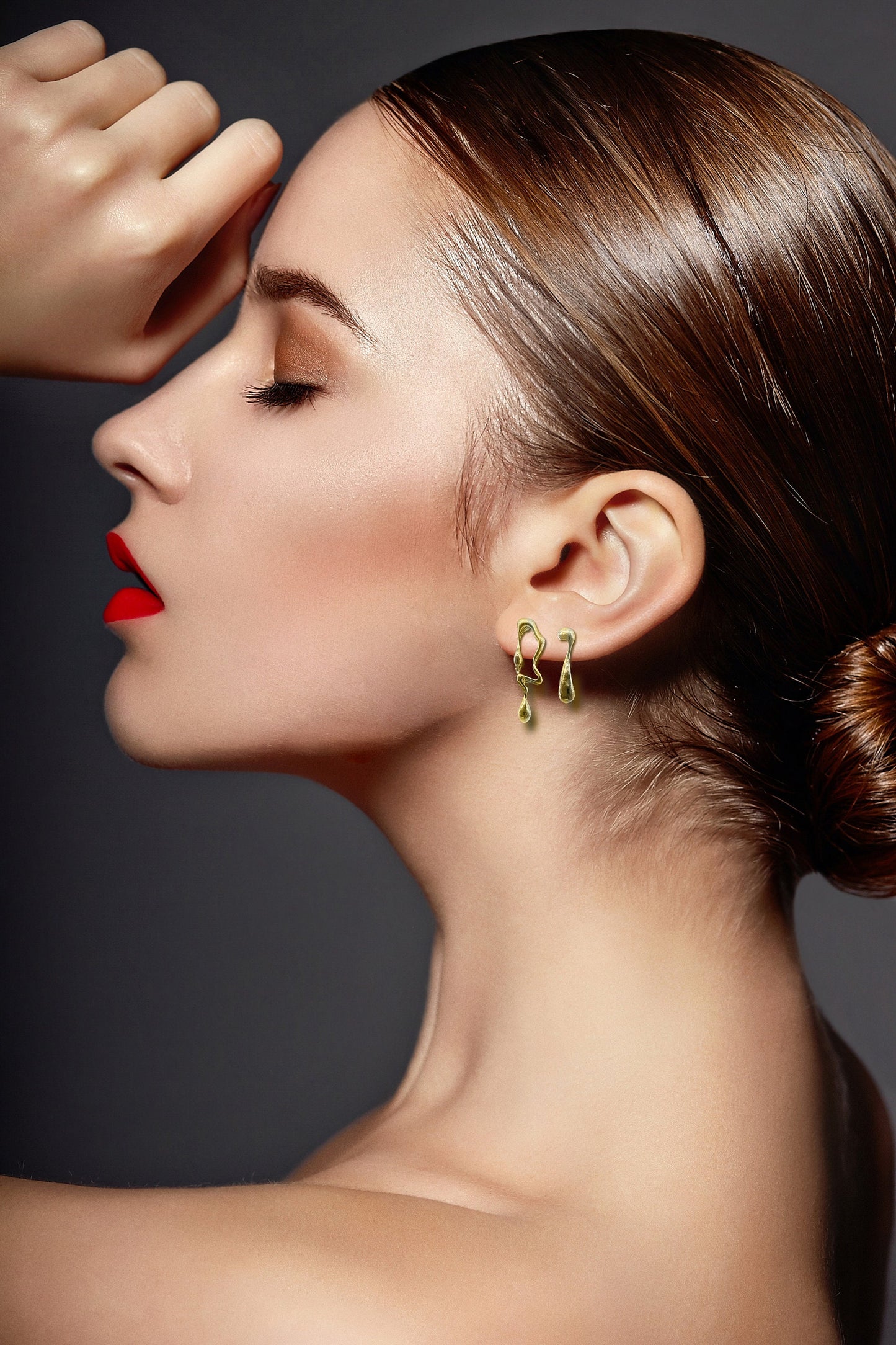 Mismatched Stud Earrings, Gold, Dripping Asymmetrical Earring Studs, Irregular, metallic liquid stud, Minimalist Earrings, A496