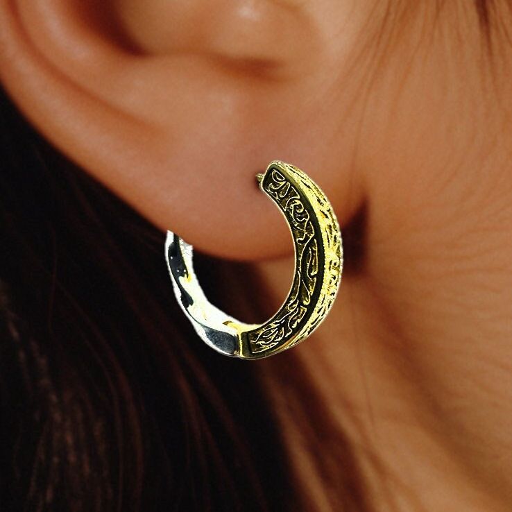 Two tone earrings, Silver Dangle Drop, Huggie earrings, two tone hoops, Geometric Earrings, dainty huggies, A415