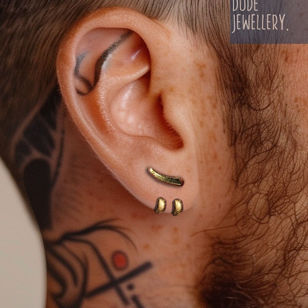 Mens Earrings - Gold Stud Earrings, Mens Studs, Mens Stainless Steel Jewelry, schwarz, Male Gold Edgy Studs for Men, man earrings, A482